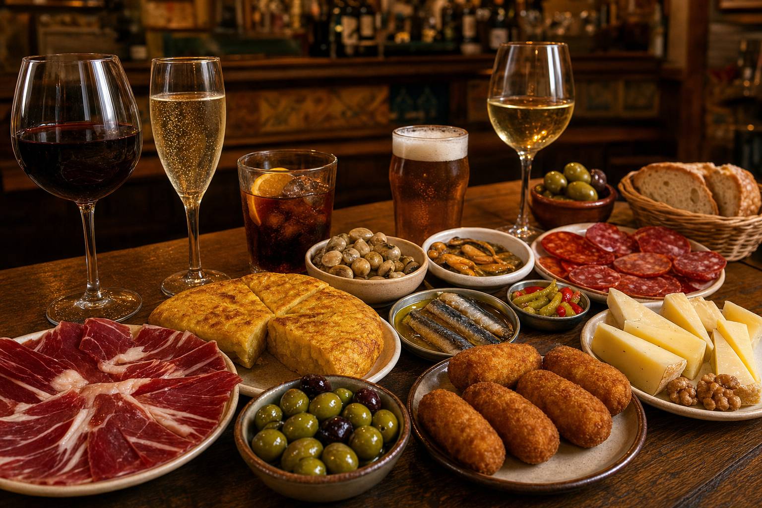 Maridajes para tapas españolas: bebidas ideales para croquetas, tortilla, embutidos y conservas